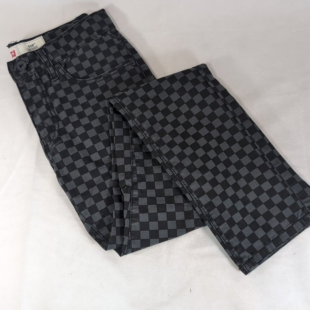 Levi's 510 Skinny Black Check Checkered 12 Regular 26x26 Women Denim Jeans Pants